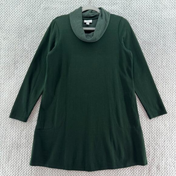 J Jill Dress Women SP Green A-Line Cowl Neck Long Sleeves Side Pockets Over Knee - Picture 1 of 14